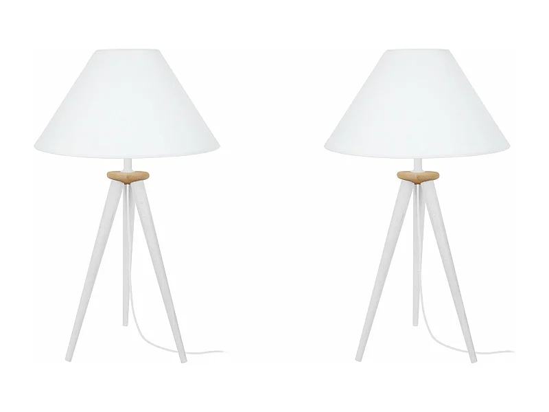 Pair de Lampes de chevet trépied, bois  bois blanc,naturel 54 cm.