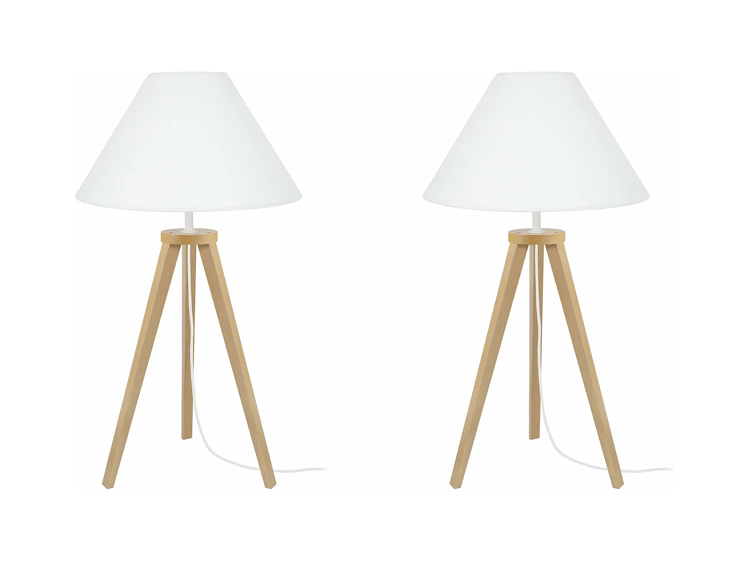 Pair de Lampes de chevet trépied bois  naturel,aluminium 56 cm.