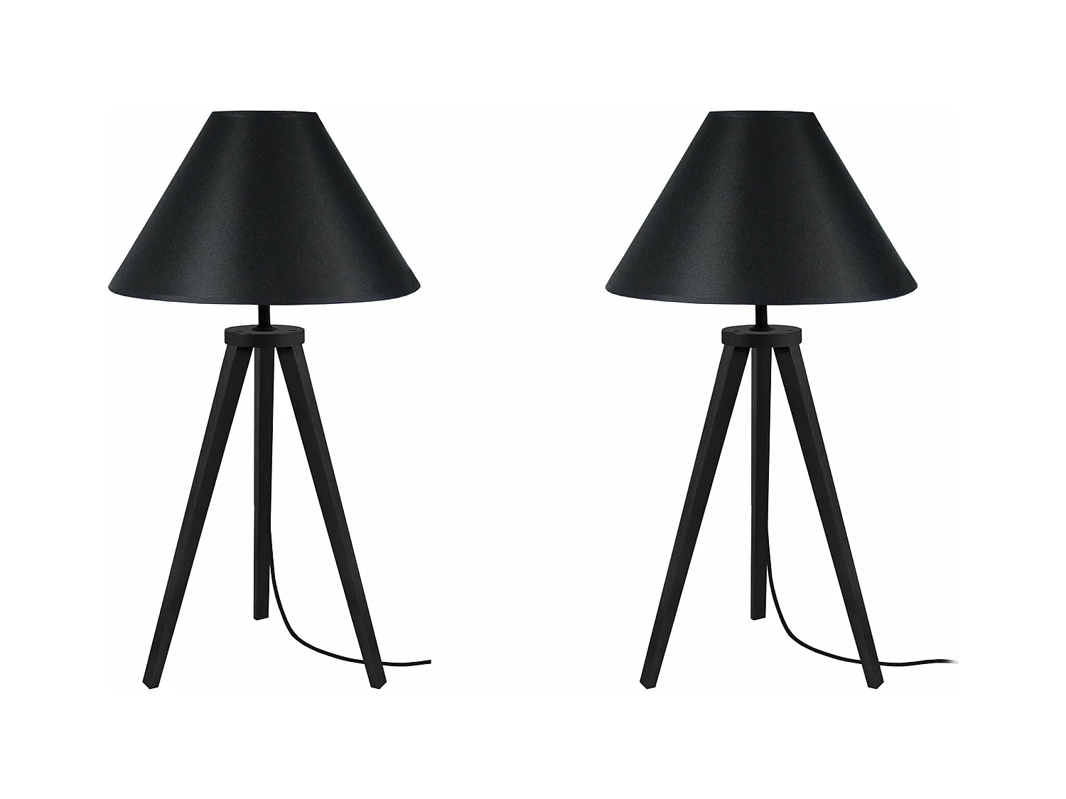 Pair de Lampes de chevet trépied bois  noir 56 cm.