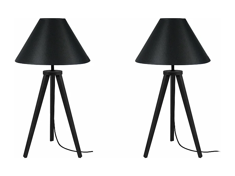 Pair de Lampes de chevet trépied bois  noir 56 cm.