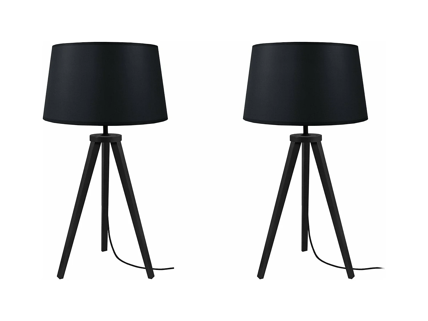 Pair de Lampes de chevet trépied bois  noir 54 cm.