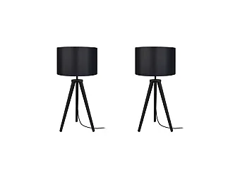 Pair de Lampes de chevet trépied bois  noir 55 cm.