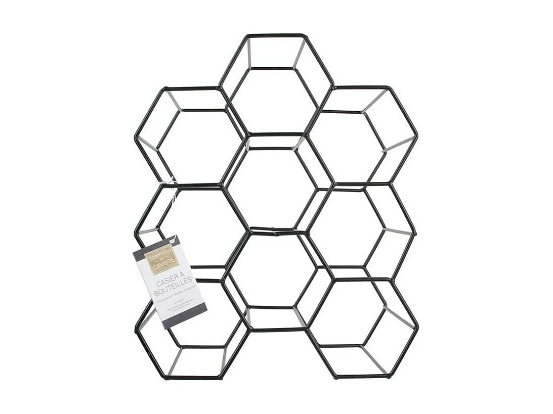 Rejilla de alambre de nido de abeja 9 botellas en metal negro 29,5 x 20 x 36 cm