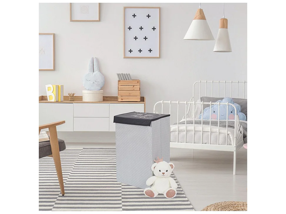 Panier à Linge Pliable "Garçon" 58cm Noir & Blanc