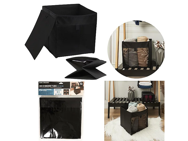 Panier à Linge Carré "Pop Up" 30cm Noir