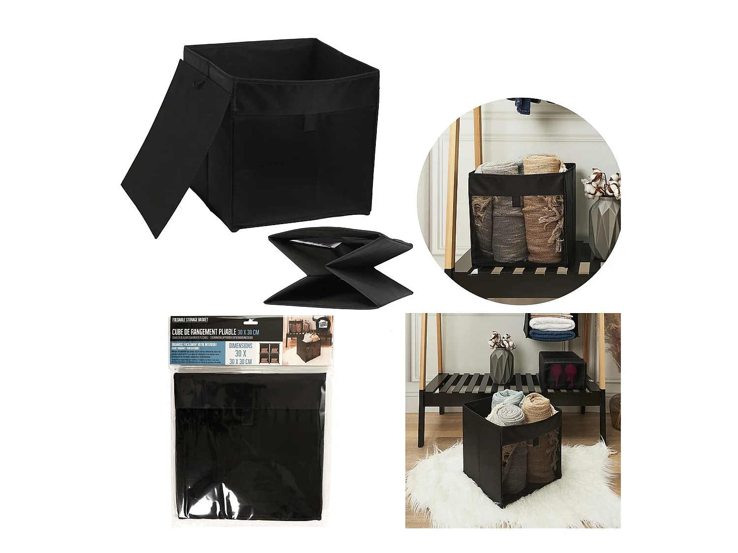 Panier à Linge Carré "Pop Up" 30cm Noir