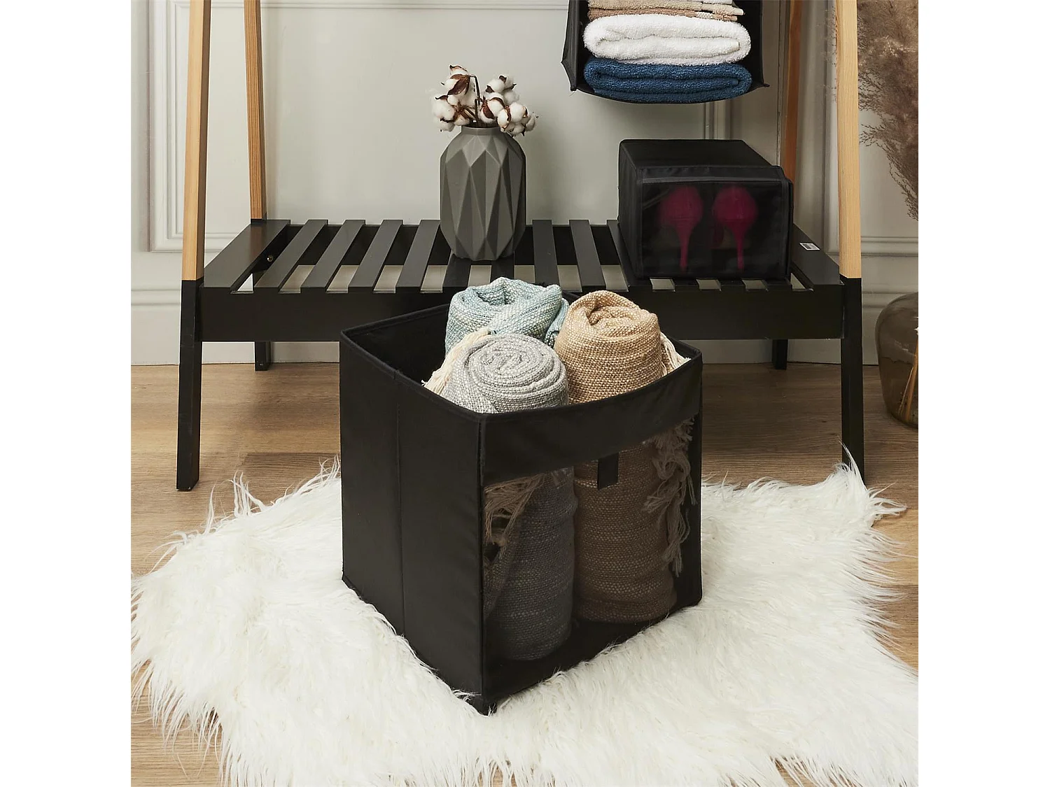 Panier à Linge Carré "Pop Up" 30cm Noir