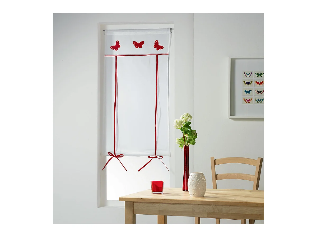 Store Voilage Brodé "Opaline" 60x160cm Rouge