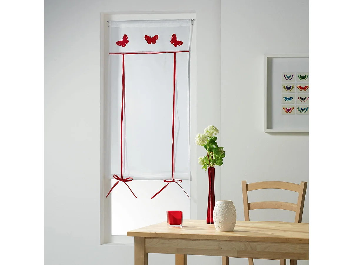 Store Voilage Brodé "Opaline" 60x160cm Rouge