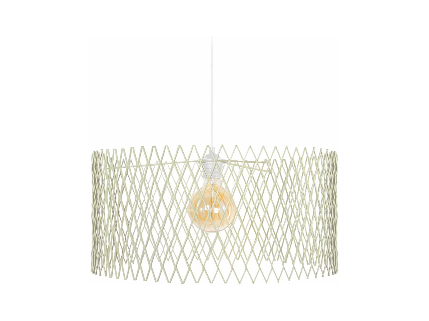 Suspension cylindre métallique á petit carrés vert 84 cm.