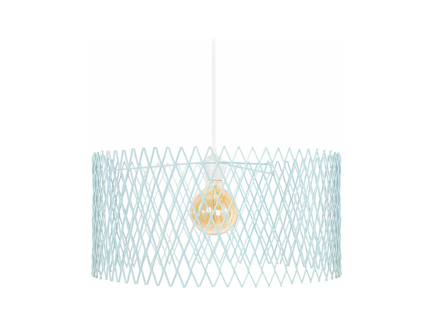 Suspension cylindre métallique á petit carrés Bleu 84 cm.