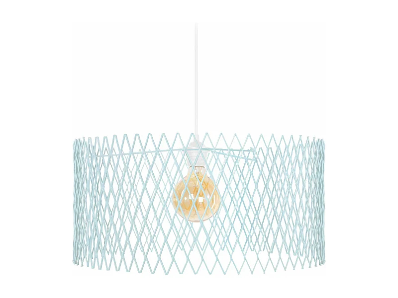 Suspension cylindre métallique á petit carrés Bleu 84 cm.