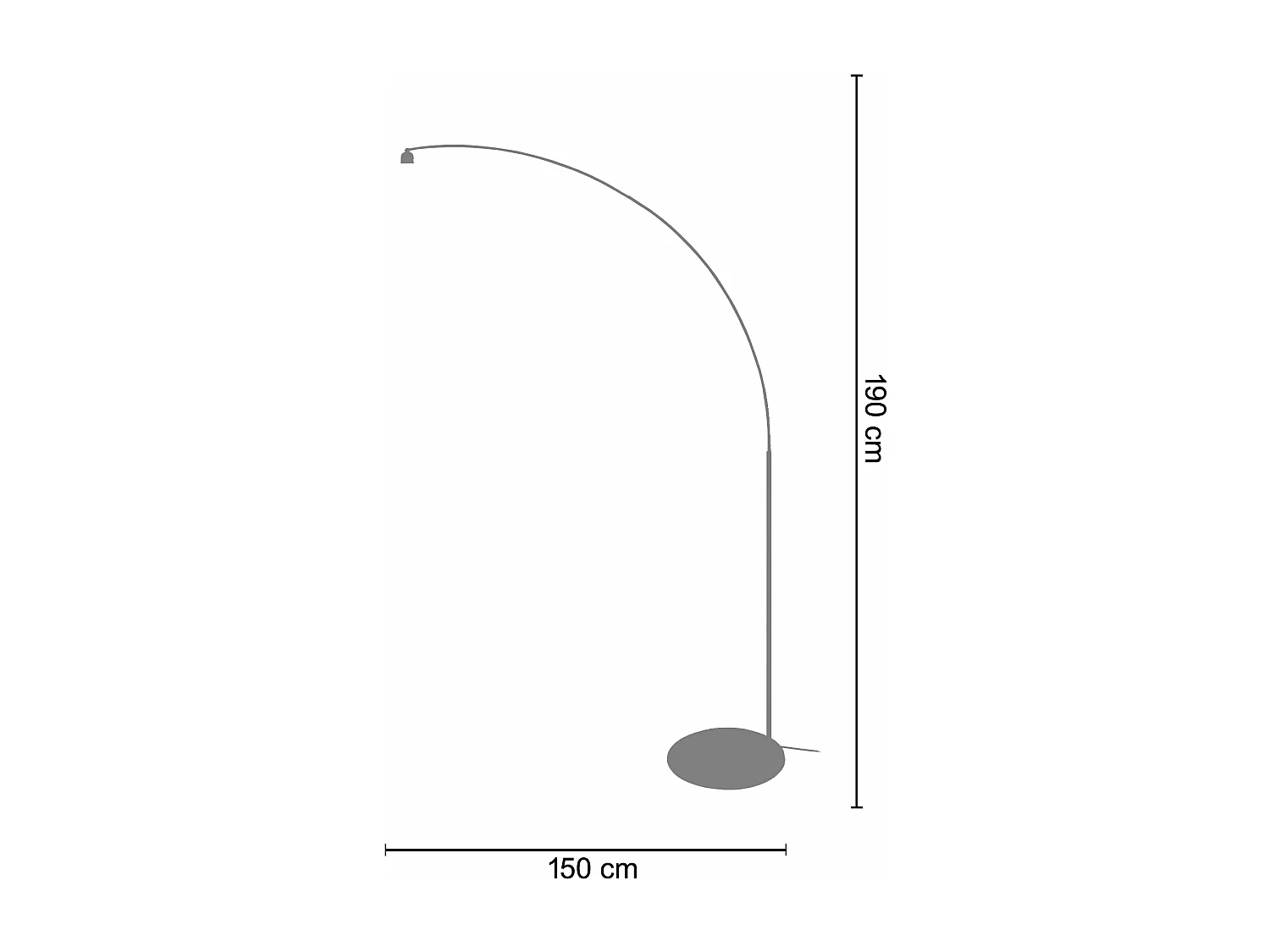 Lampadaire arqué métal  aluminium 190 cm.