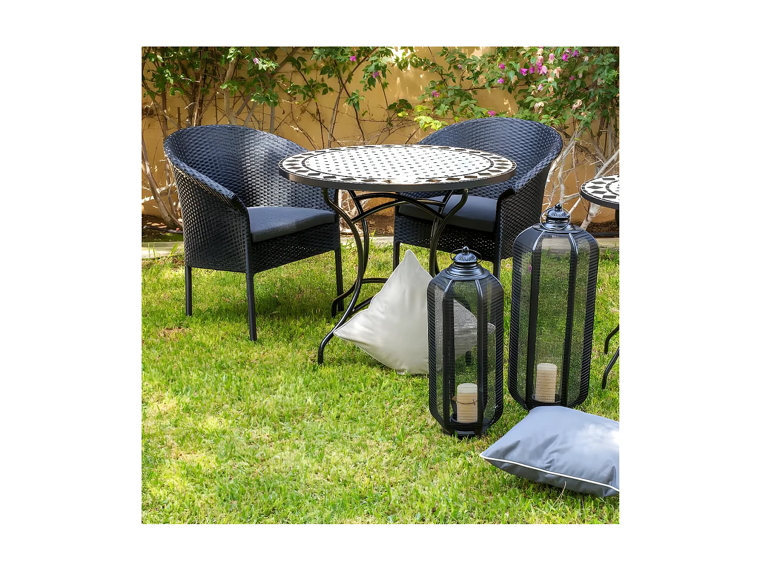 Table de repas ronde Fer/Céramique noir et blanc - MIRIHI