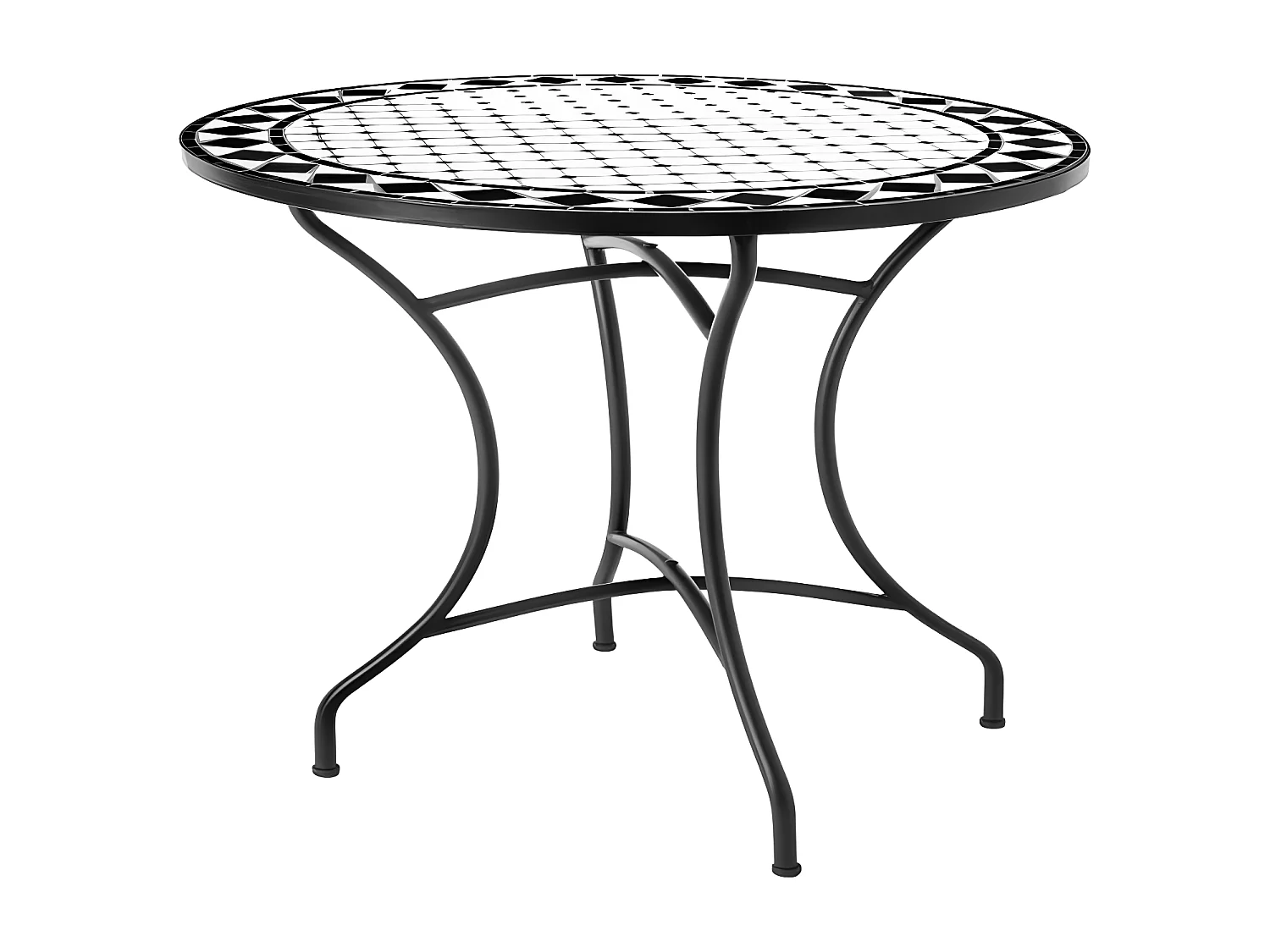 Table de repas ronde Fer/Céramique noir et blanc - MIRIHI