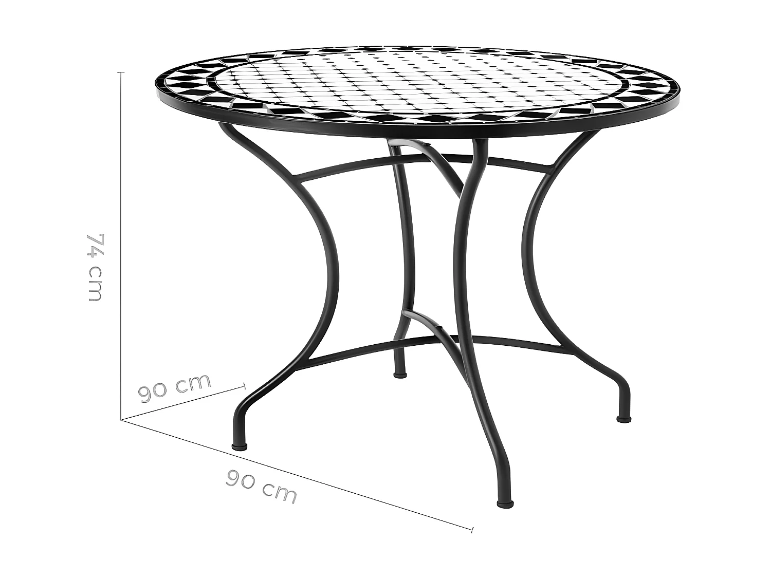 Table de repas ronde Fer/Céramique noir et blanc - MIRIHI