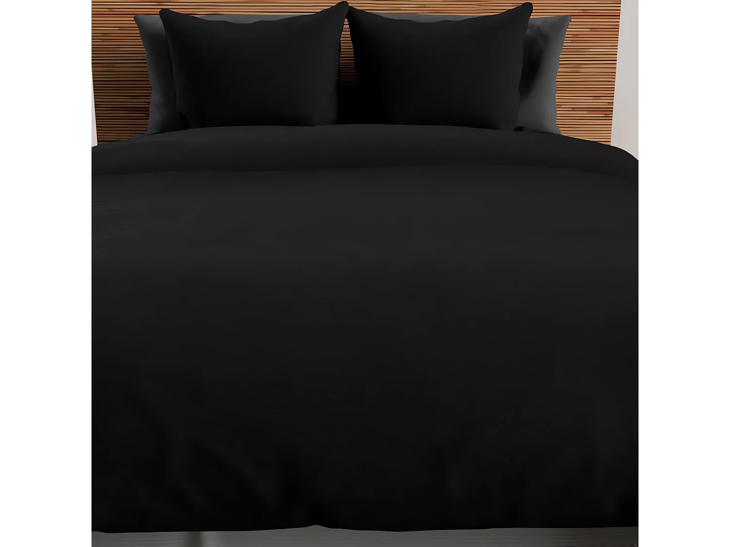 Housse de couette + 2 taies 240 x 260 cm microfibre lavee Intemporel noir