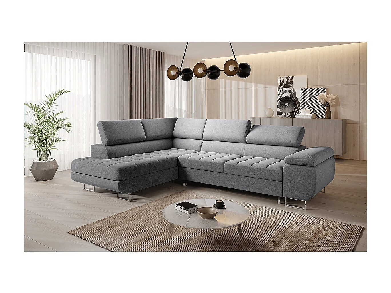 Canapé d'angle convertible gauche 4 places Eden Gris anthracite