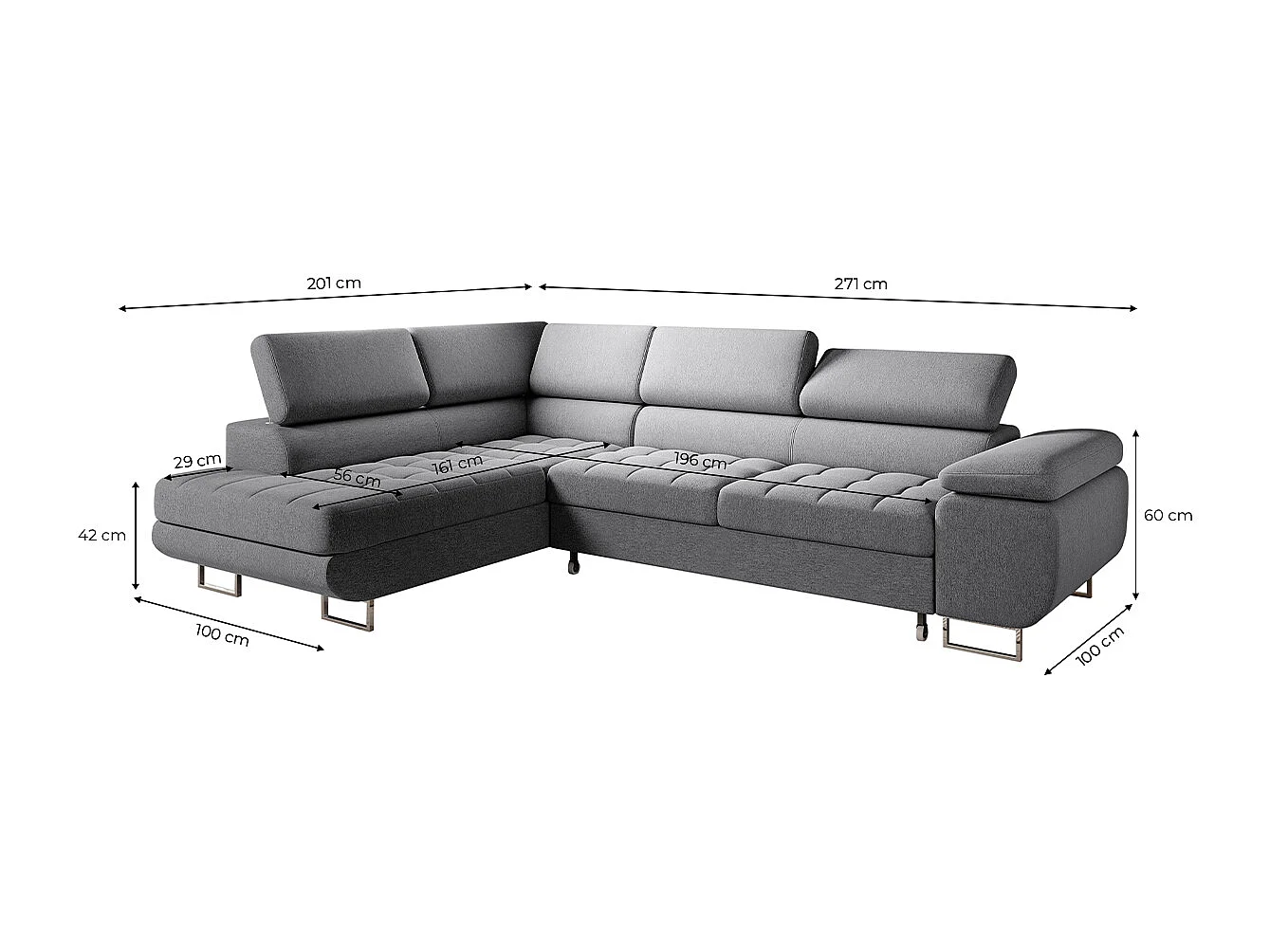 Canapé d'angle convertible gauche 4 places Eden Gris anthracite