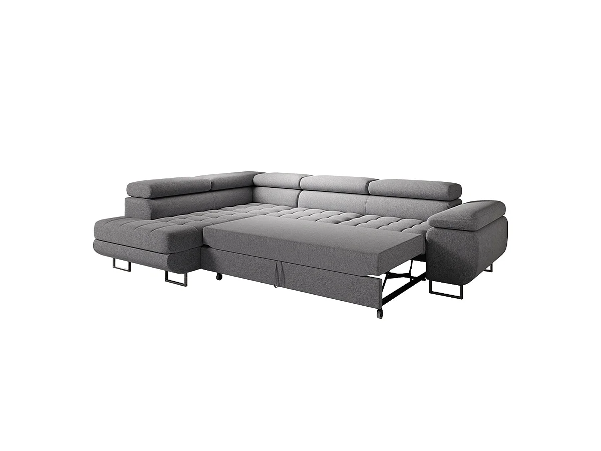 Canapé d'angle convertible 4 places en tissu gris anthracite EDEN