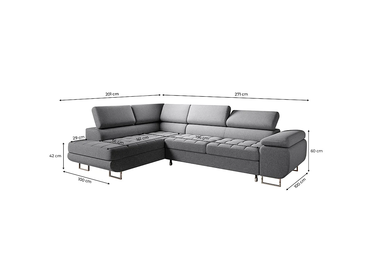 Canapé d'angle convertible 4 places en tissu gris anthracite EDEN