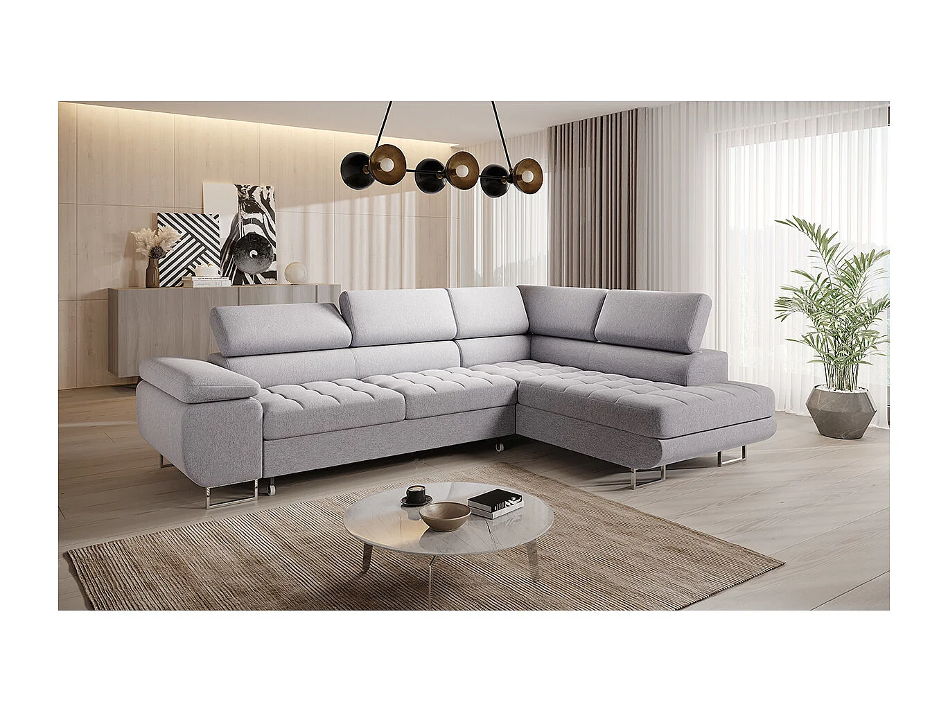 Canapé d'angle convertible droite 4 places Eden Gris