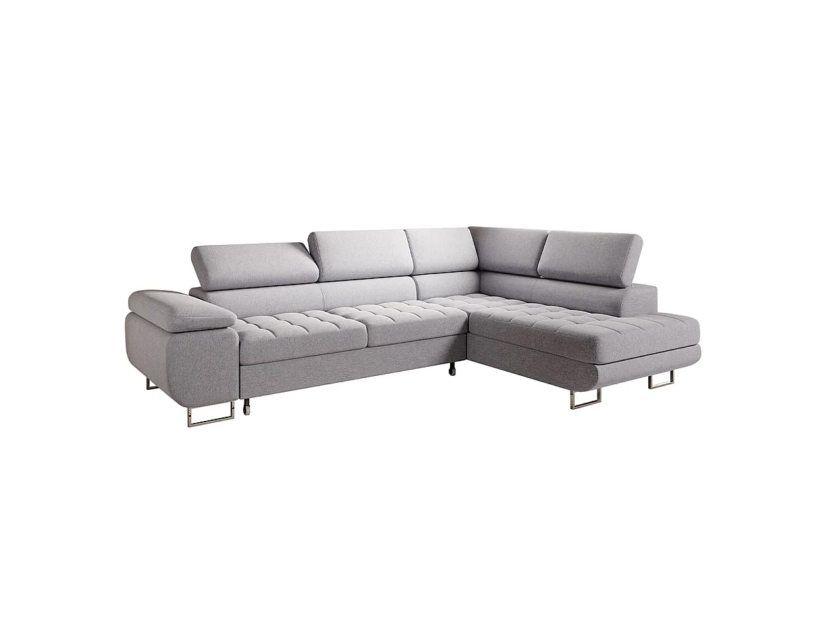 Canapé d'angle convertible 4 places en tissu gris EDEN