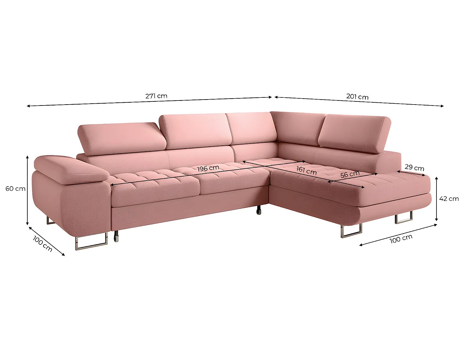 Canapé d'angle convertible droite 4 places Eden Rose