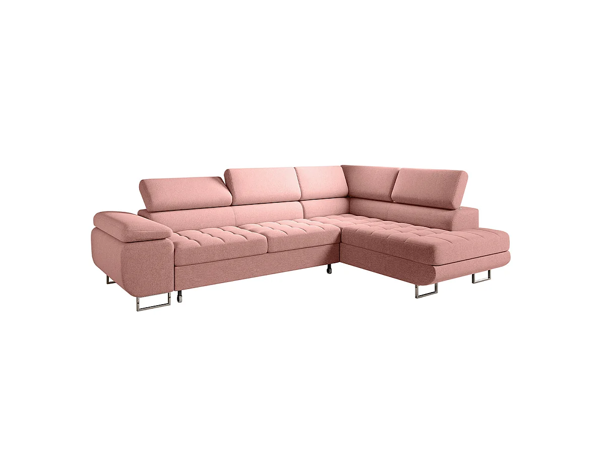 Canapé d'angle convertible 4 places en tissu rose EDEN