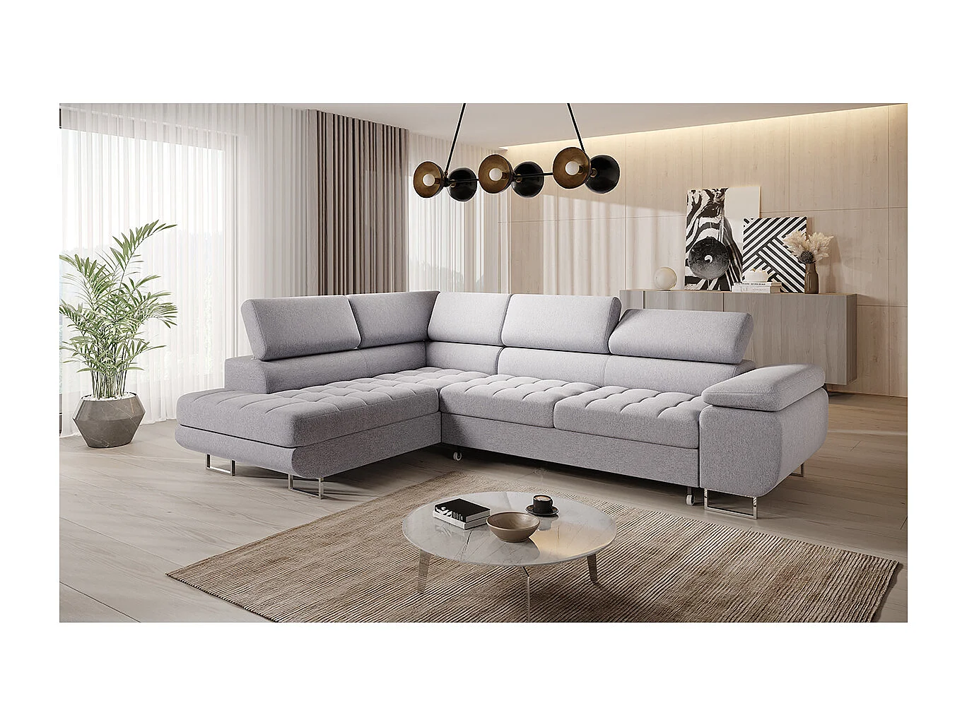 Canapé d'angle convertible gauche 4 places Eden Gris