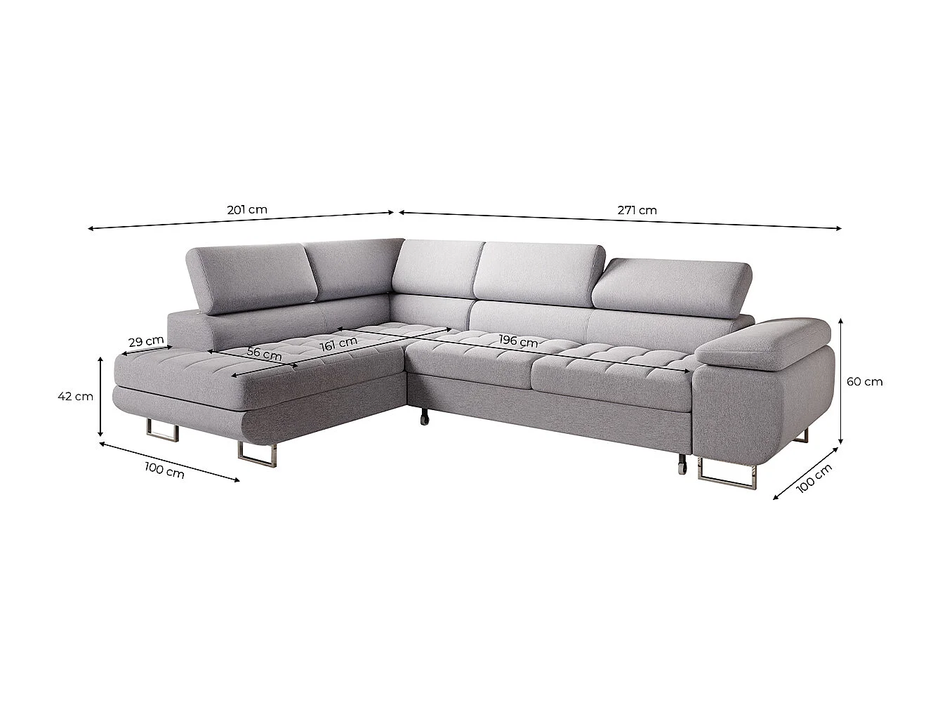 Canapé d'angle convertible gauche 4 places Eden Gris