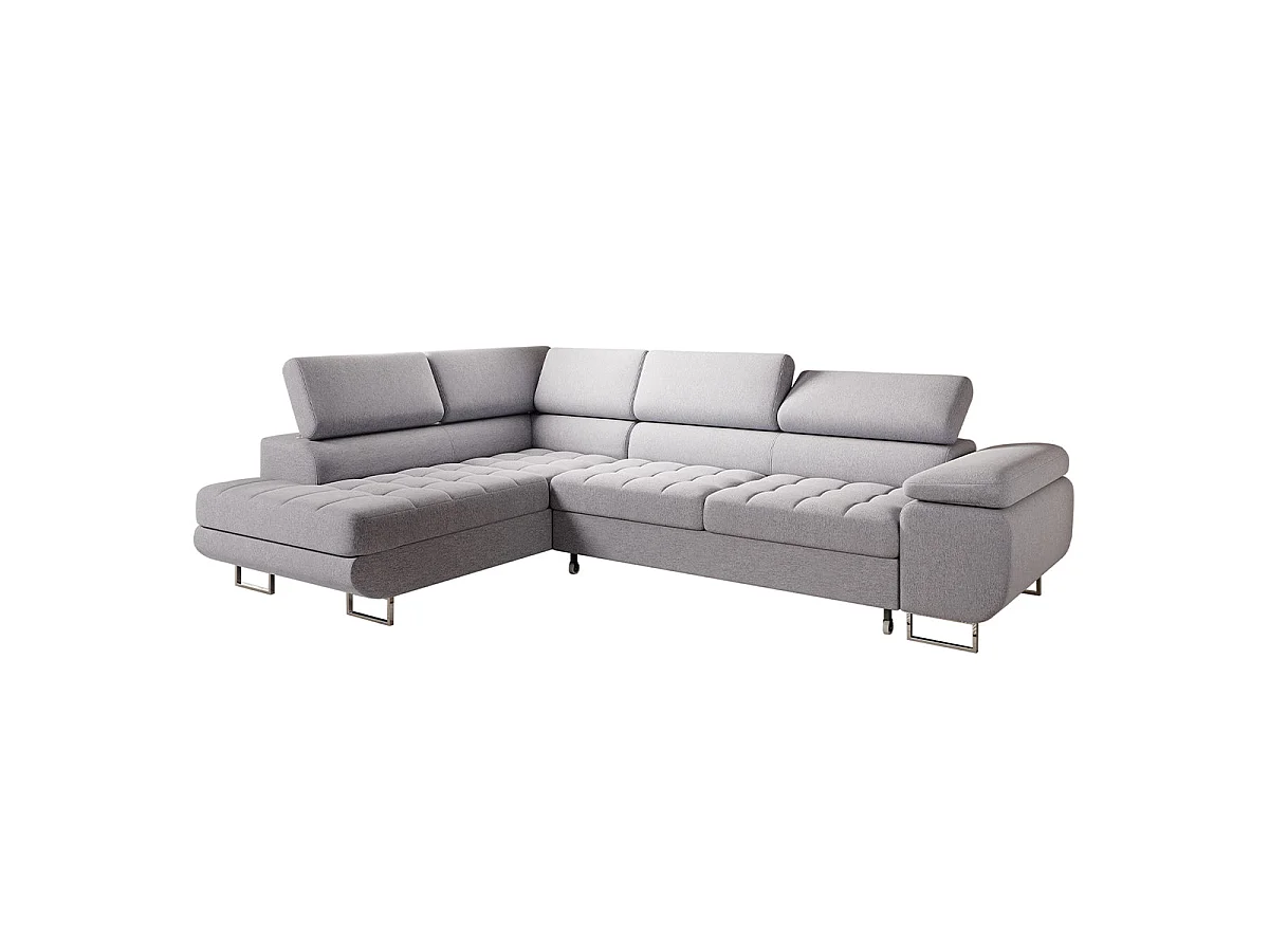 Canapé d'angle convertible 4 places en tissu gris EDEN