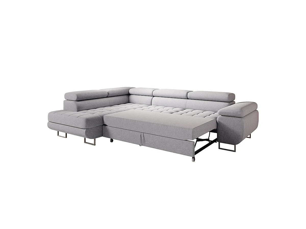Canapé d'angle convertible 4 places en tissu gris EDEN