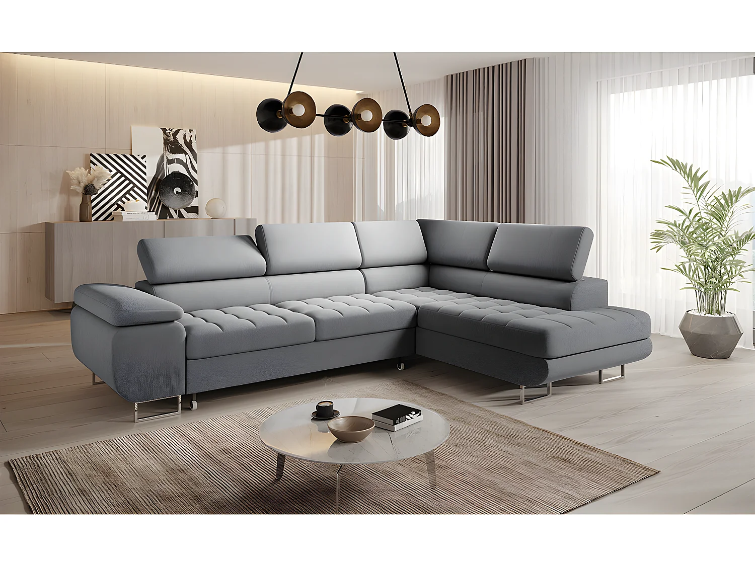 Canapé d'angle convertible droite 4 places Eden Gris anthracite