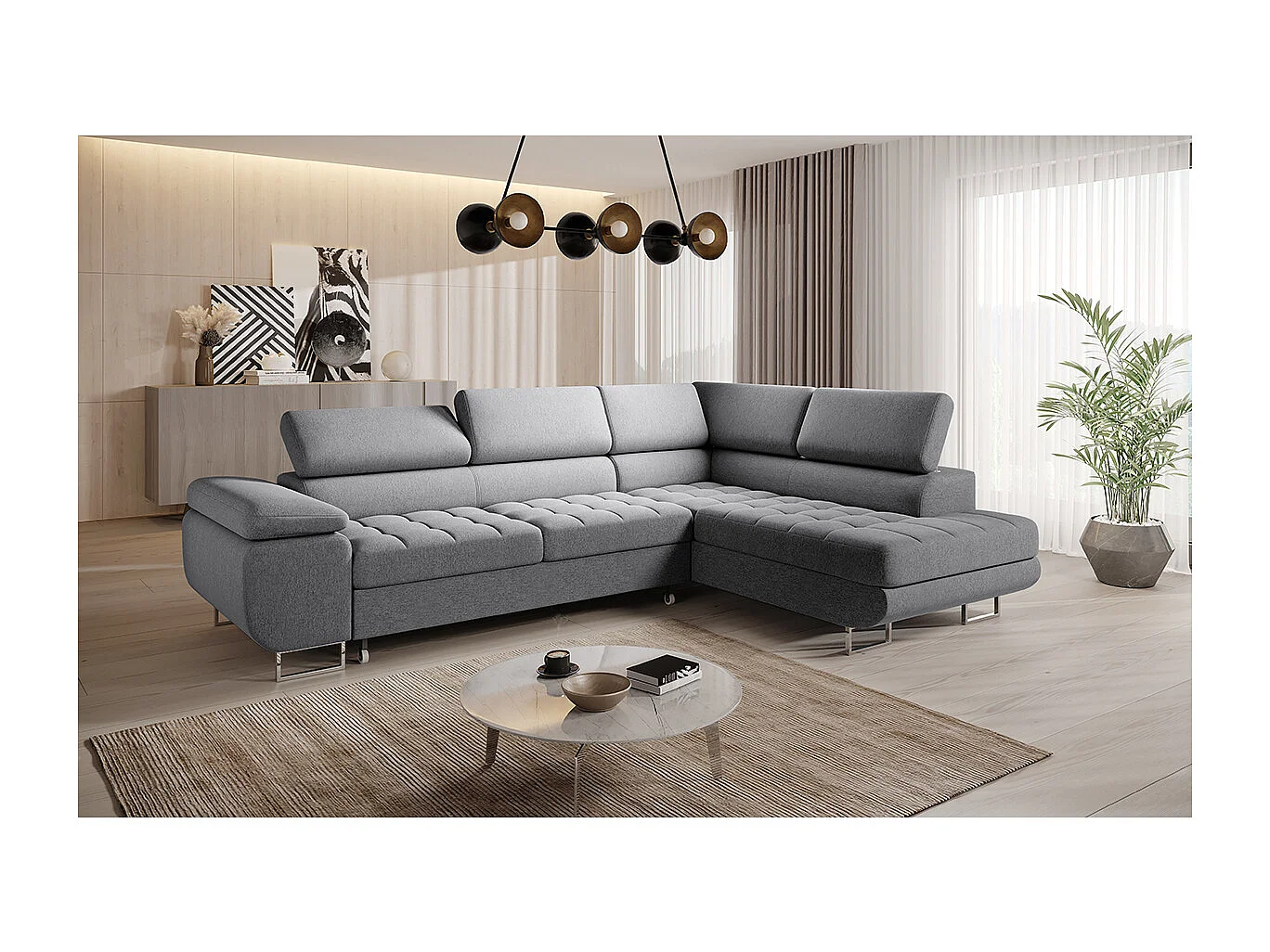 Canapé d'angle convertible droite 4 places Eden Gris anthracite