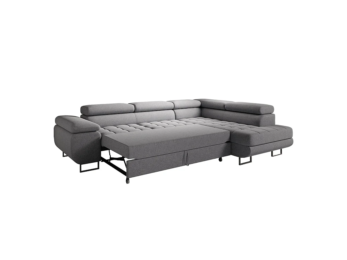 Canapé d'angle convertible 4 places en tissu gris anthracite EDEN