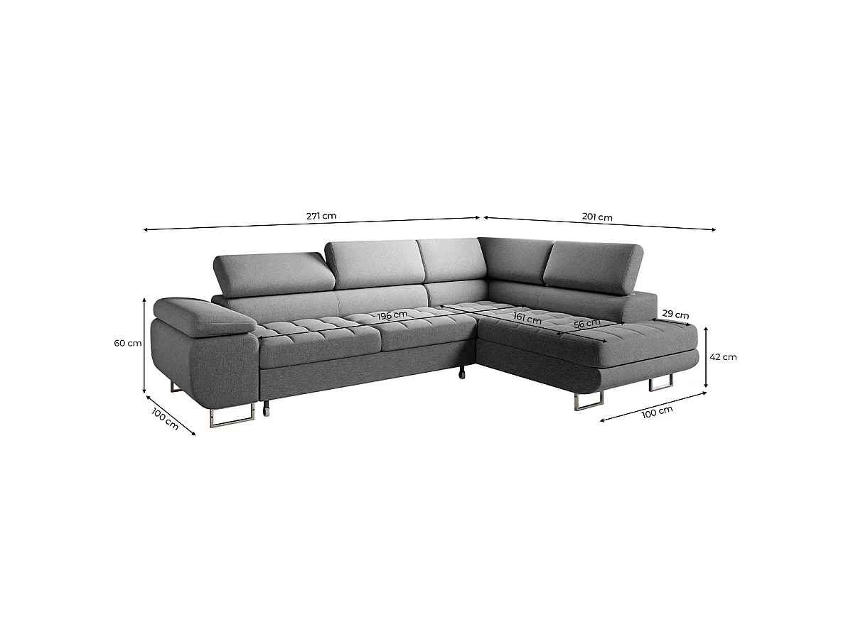 Canapé d'angle convertible 4 places en tissu gris anthracite EDEN