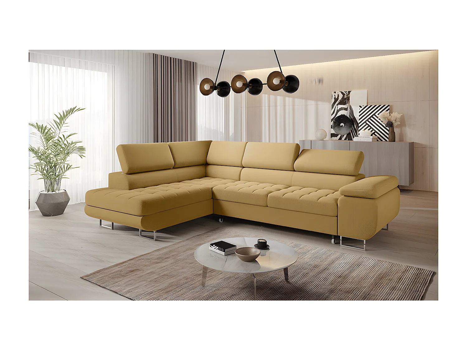 Canapé d'angle convertible gauche 4 places Eden Jaune