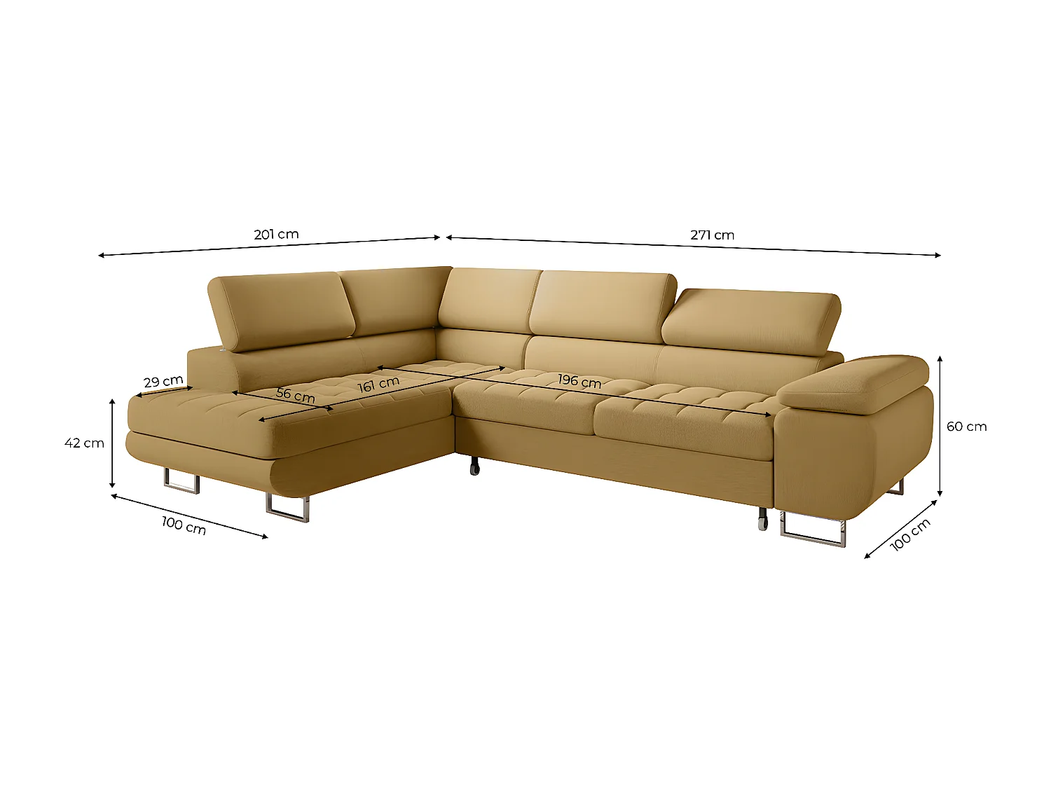 Canapé d'angle convertible gauche 4 places Eden Jaune