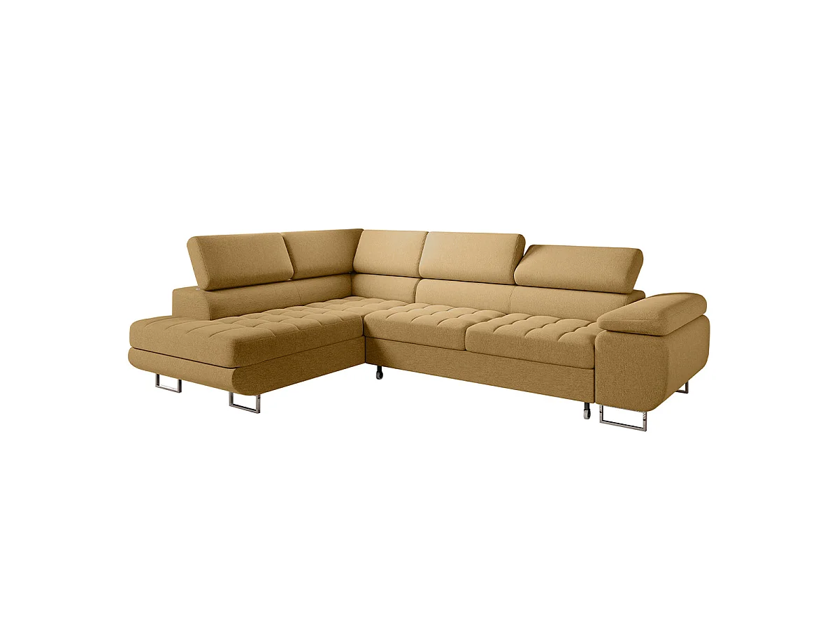 Canapé d'angle convertible 4 places en tissu jaune EDEN