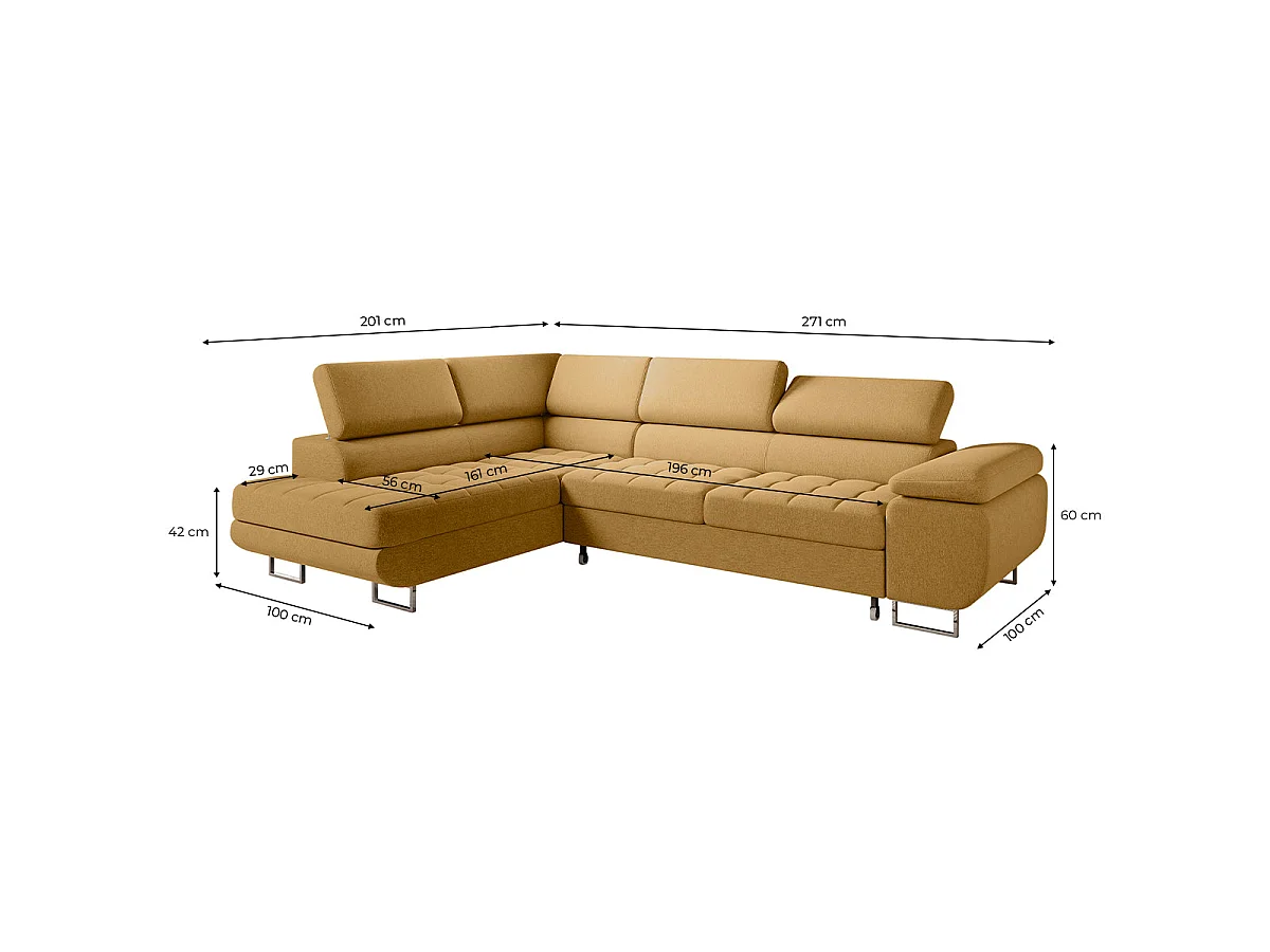 Canapé d'angle convertible 4 places en tissu jaune EDEN