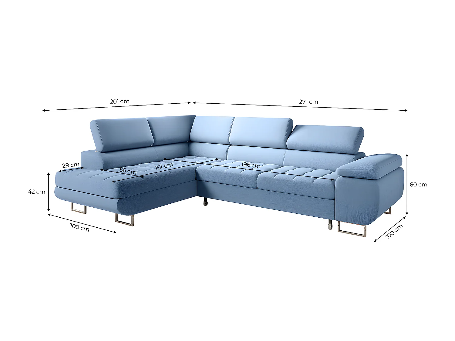 Canapé d'angle convertible gauche 4 places Eden Bleu