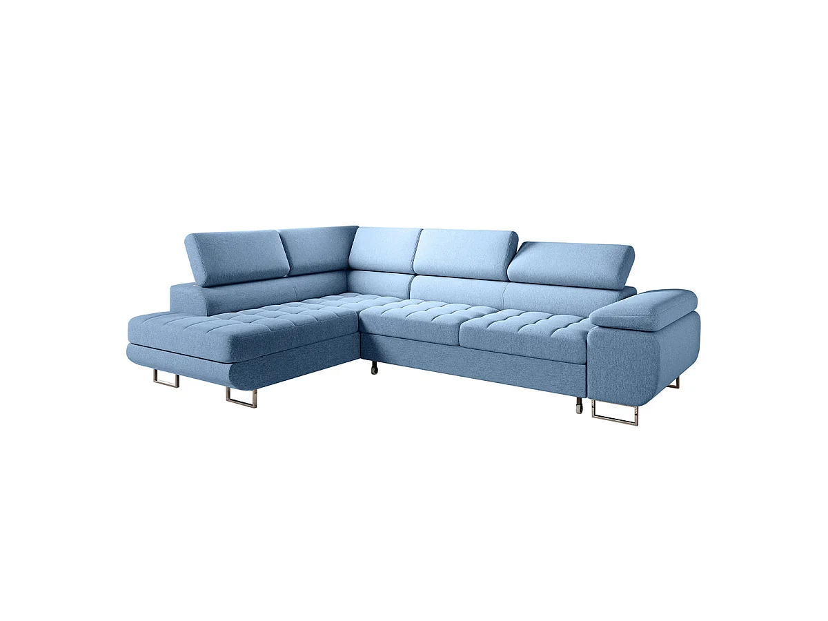 Canapé d'angle convertible 4 places en tissu bleu EDEN