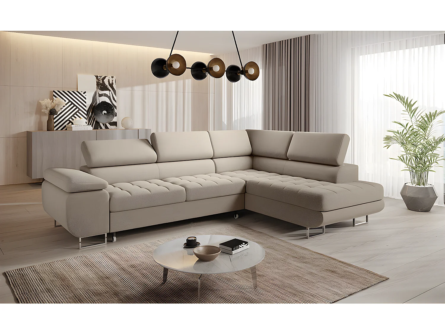 Canapé d'angle convertible droite 4 places Eden Taupe