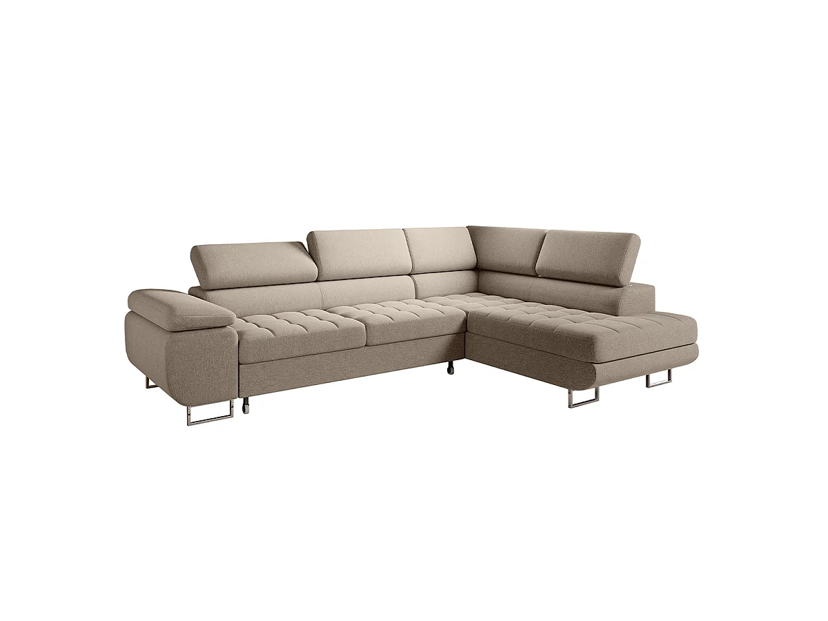 Canapé d'angle convertible 4 places en tissu taupe EDEN
