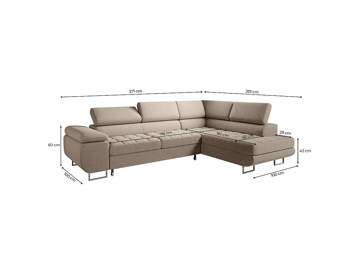 Canapé d'angle convertible 4 places en tissu taupe EDEN