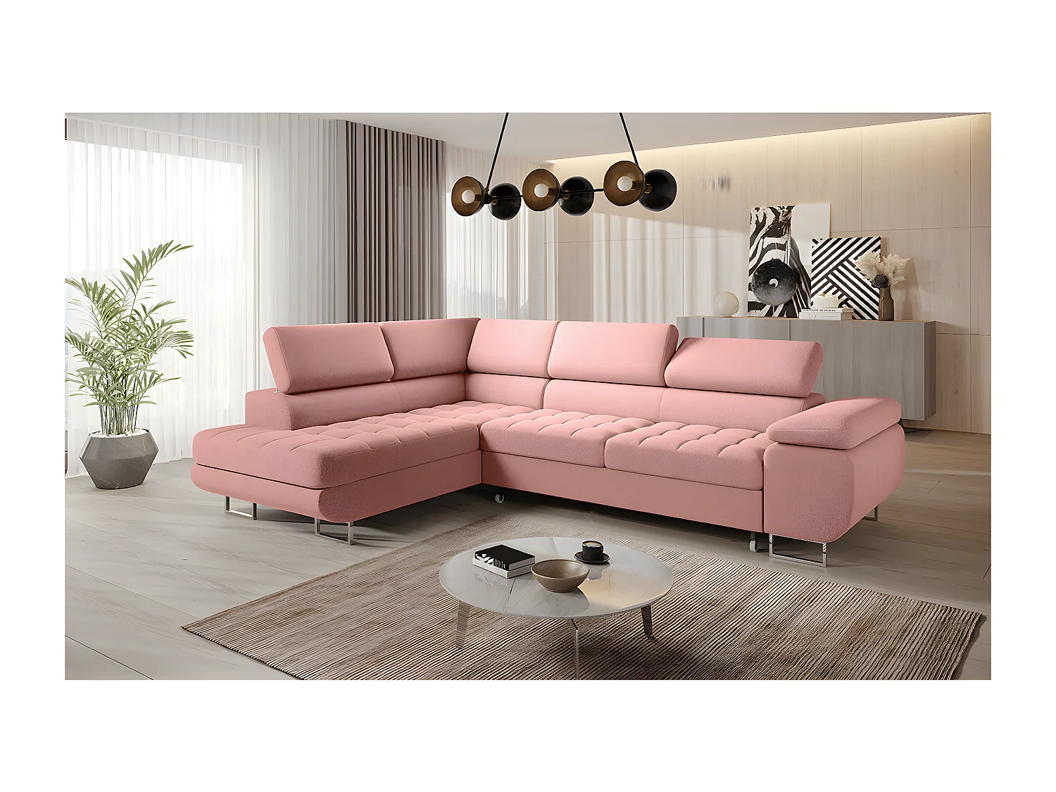 Canapé d'angle convertible gauche 4 places Eden Rose