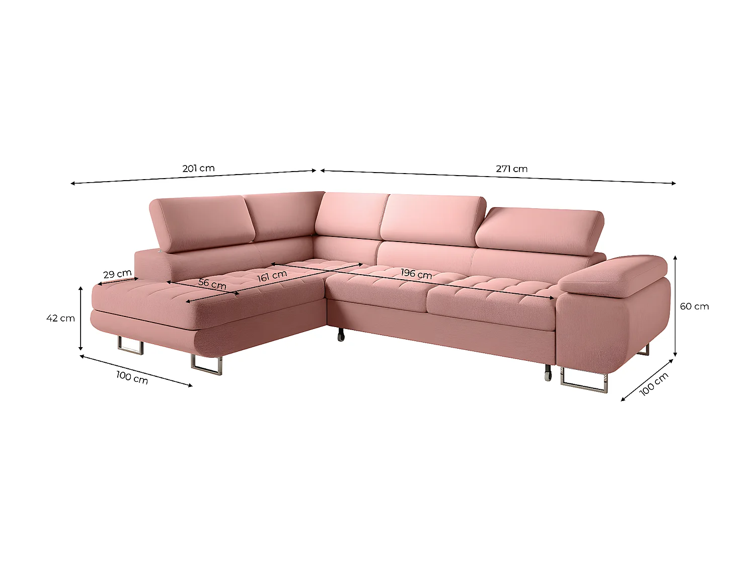 Canapé d'angle convertible gauche 4 places Eden Rose