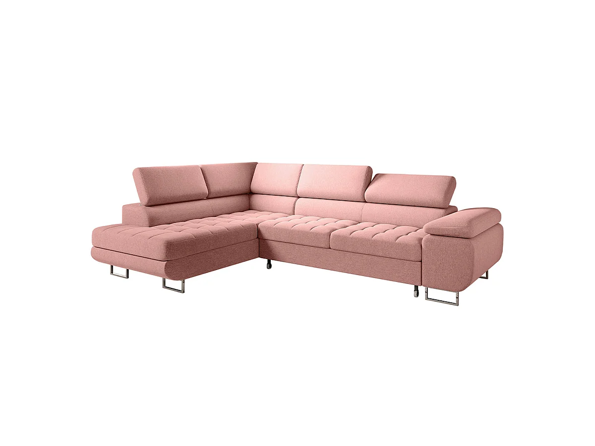 Canapé d'angle convertible 4 places en tissu rose EDEN
