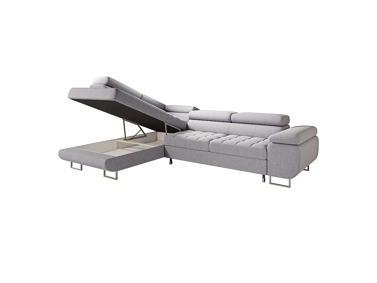 Canapé d'angle convertible 4 places en tissu rose EDEN